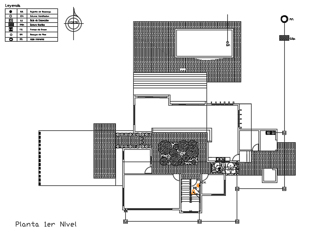 The water line layout of the 35x25m house plan first floor
