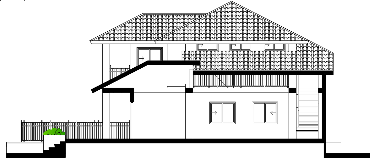 The west section view of the 15x13m house building AutoCAD drawing is given