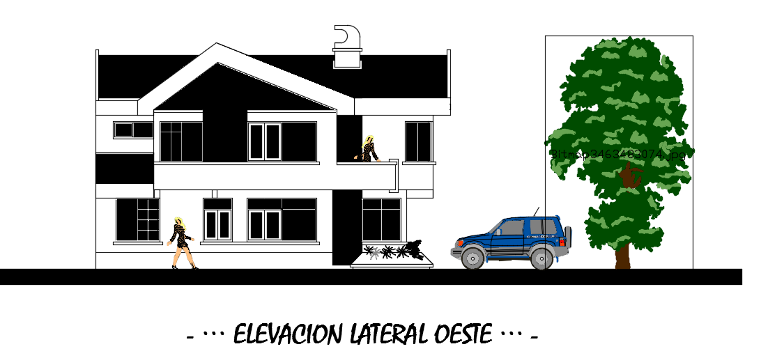 The west side elevation view of the 18x16m architecture house building