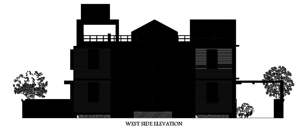 The west side elevation view of the 19x15m house building is given in this file