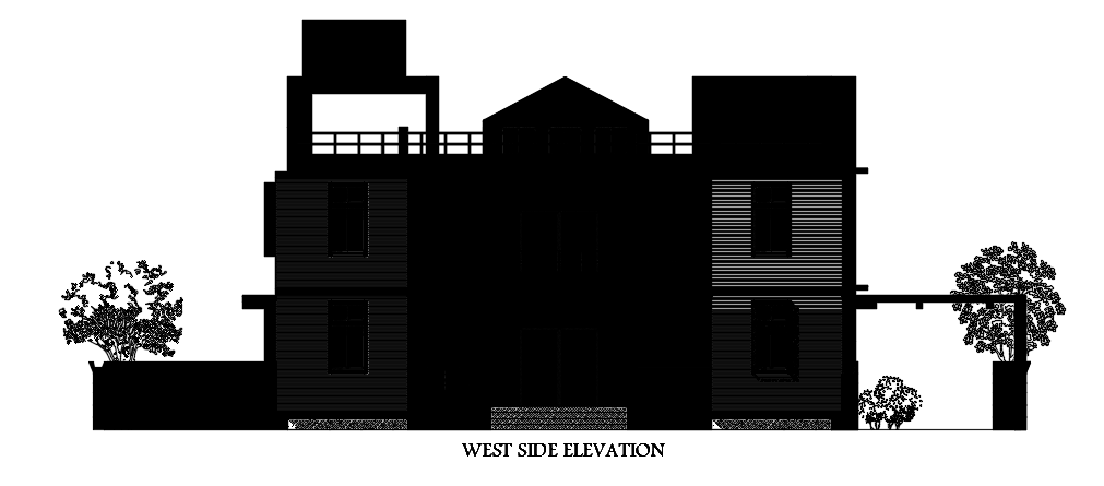 The west side elevation view of the 40’X18’ house building
