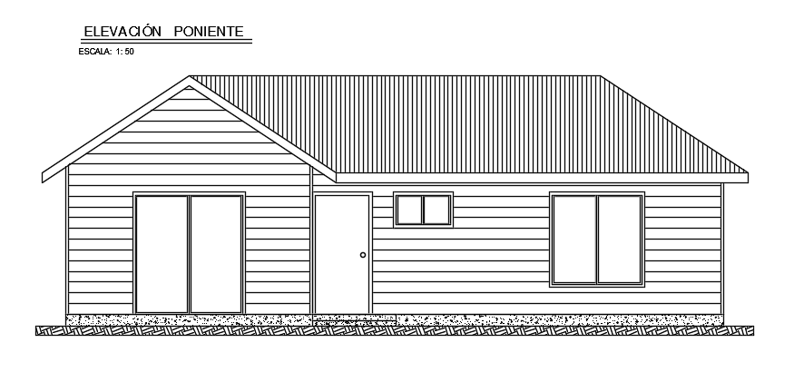 The west side elevation view of the 7x12m architecture house building 2d AutoCAD drawing