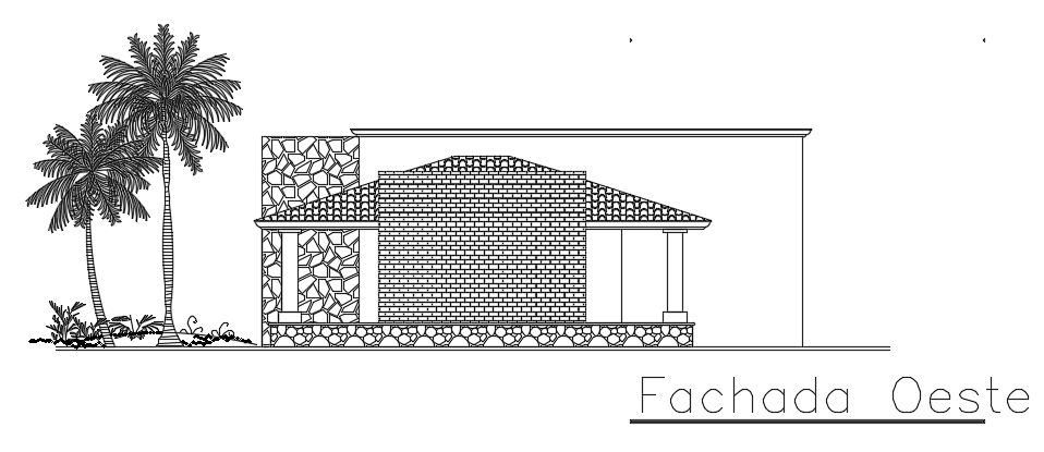 The west side elevation view of the 8x7m cottage building AutoCAD drawing