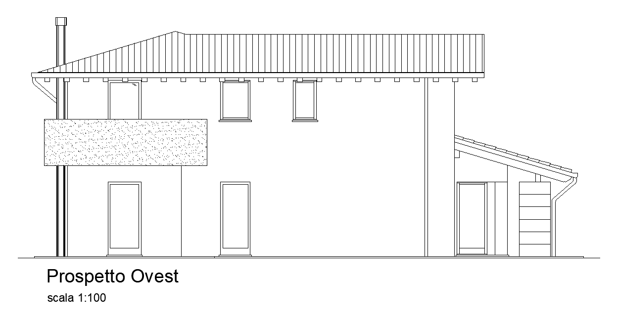 The west side elevation view of the bungalow house building