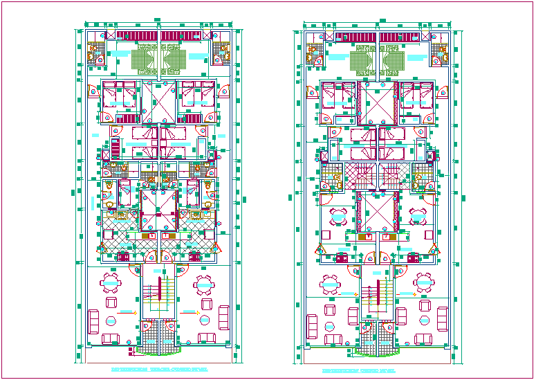 Third and fourth floor plan of apartment dwg file