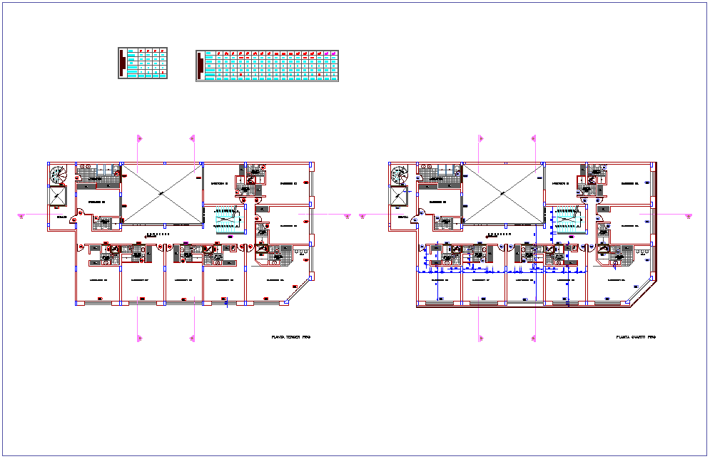 Third and fourth floor plan with view of commercial building view dwg file