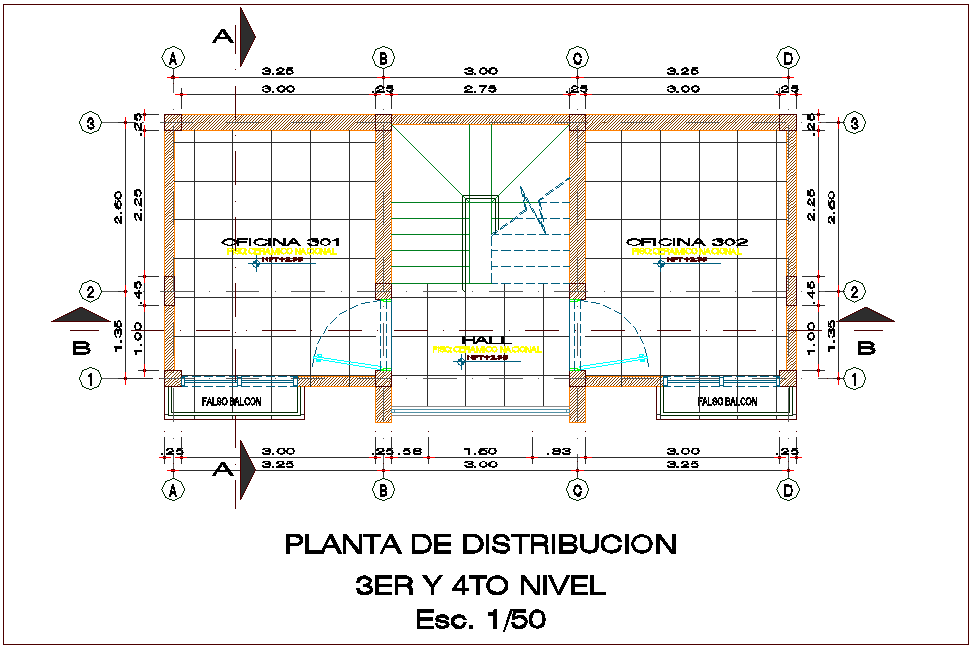 Third and fourth level distribution plan for office dwg file