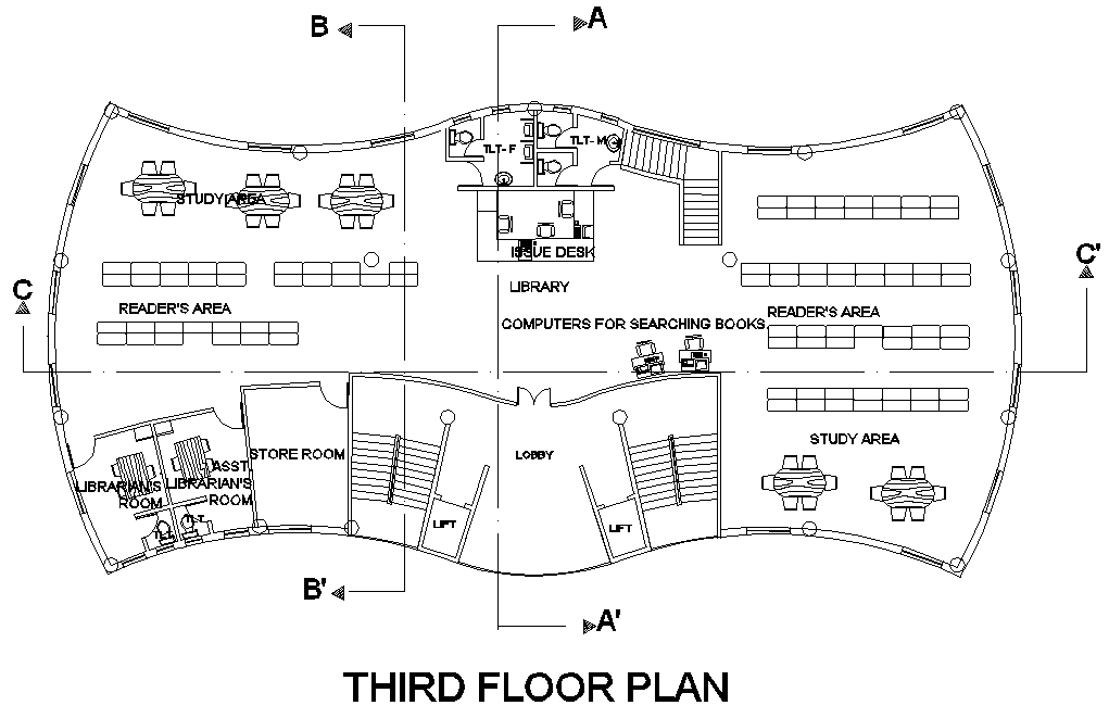 Third floor education center plan detail dwg file