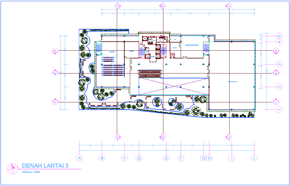 Third floor plan of architectural view of office dwg file
