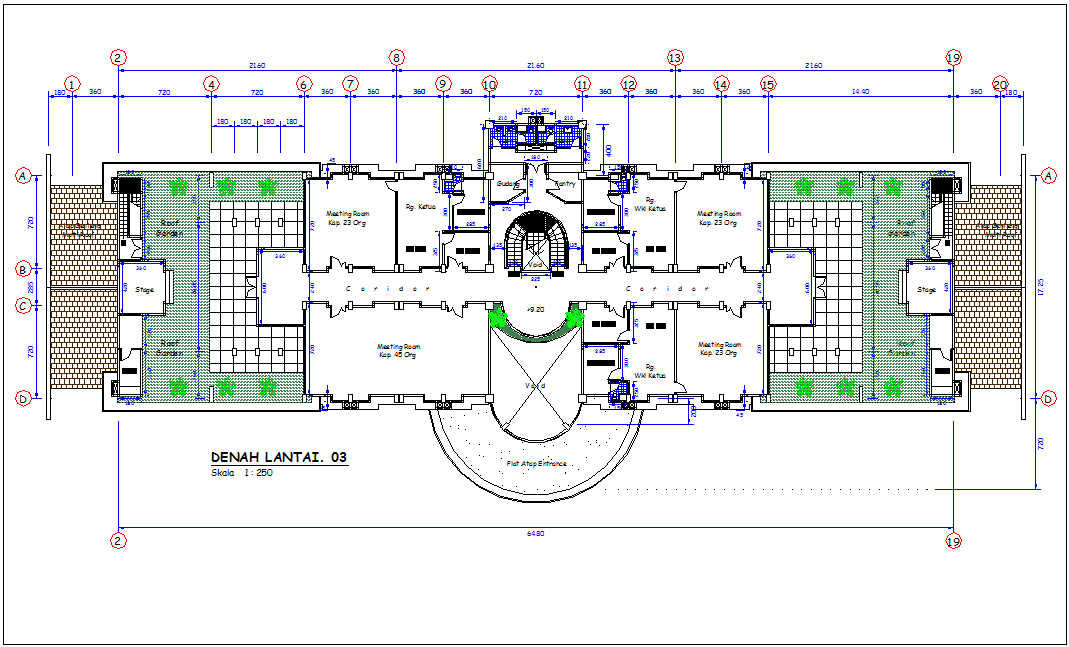 Third floor plan of office area with architectural view dwg file
