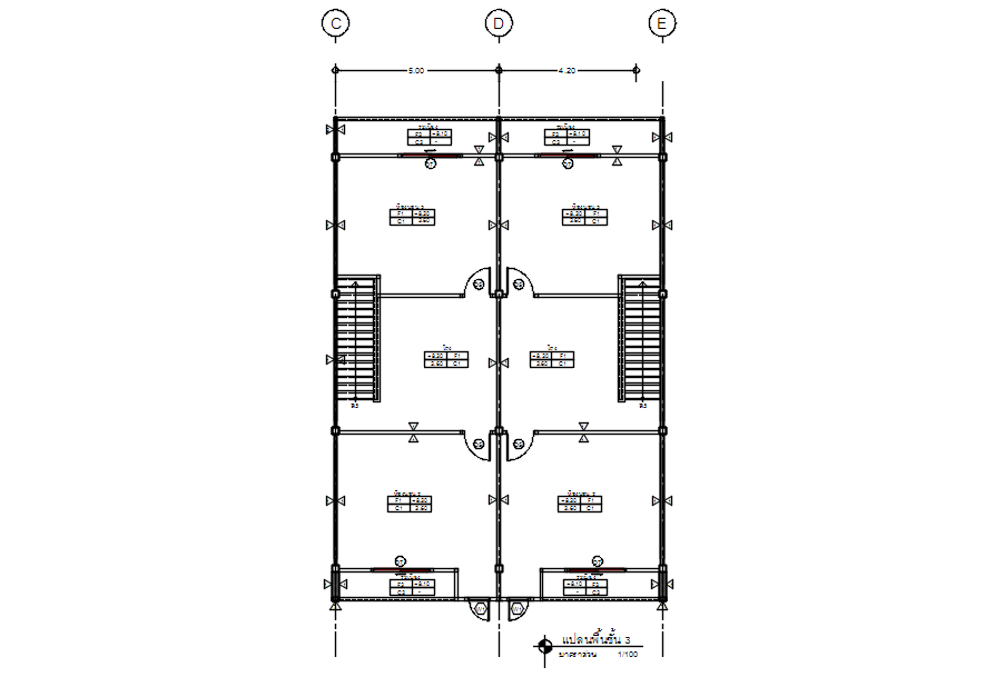 Third floor plan of building in detail AutoCAD drawing, CAD file, dwg file