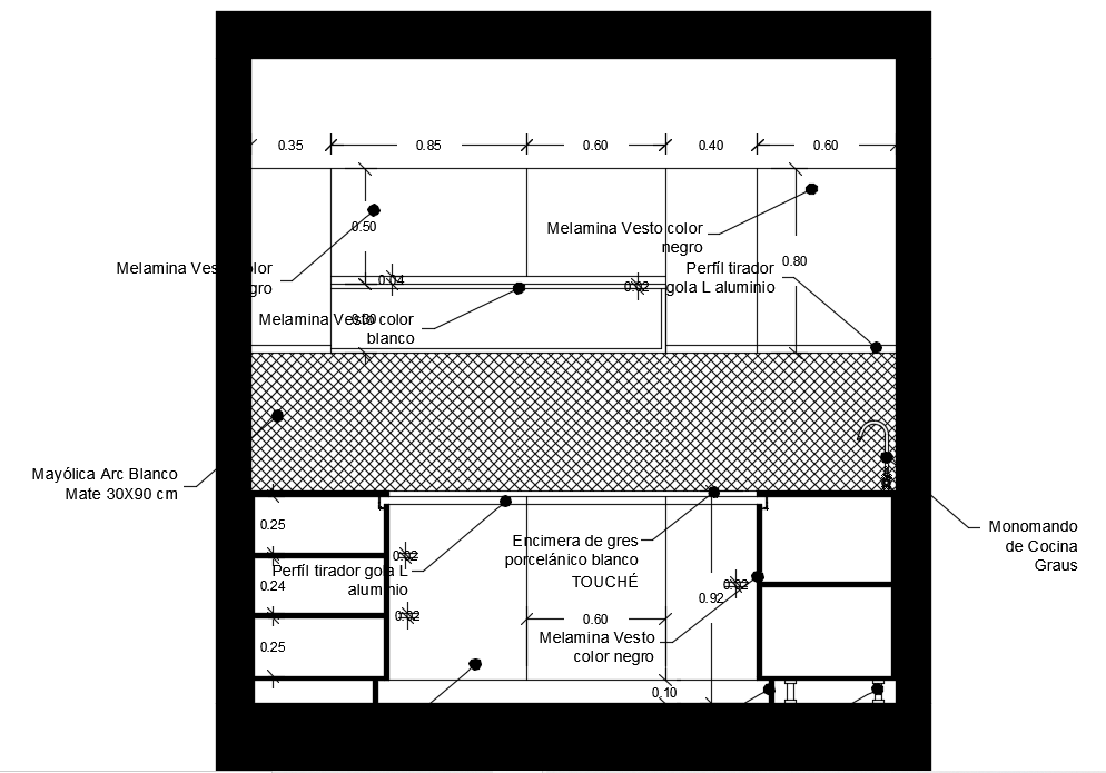 This AutoCAD 2d drawing shows the modular kitchen left side