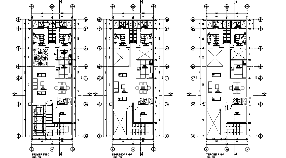 This AutoCAD drawing file specified row house floor plan detail. Download the AutoCAD file.