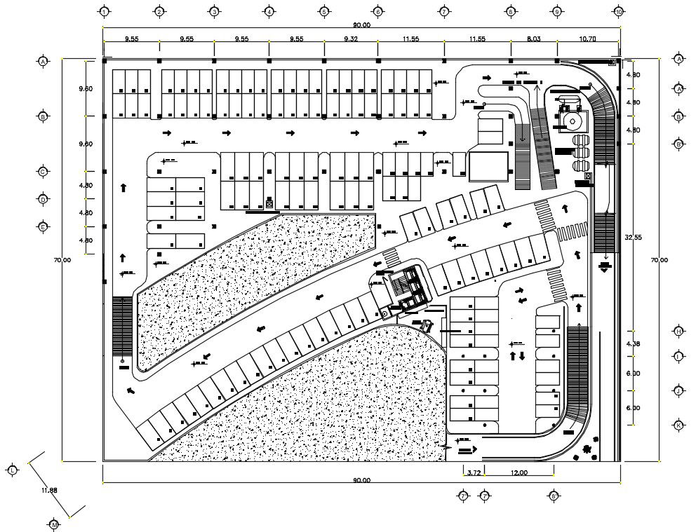 This AutoCAD drawing provided the parking plan of a shopping mall in this cad file. Download this 2d autocad drawing file.
