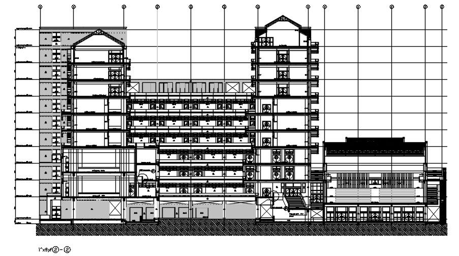 This drawing listed the detail of hotel elevation. Download this autocad drawing file.