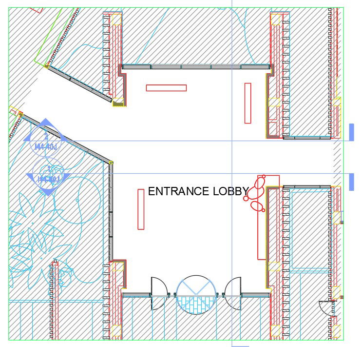 This drawing presenting about entrance lobby enlarge plan. Download the Auto Cad 2D DWG file now.