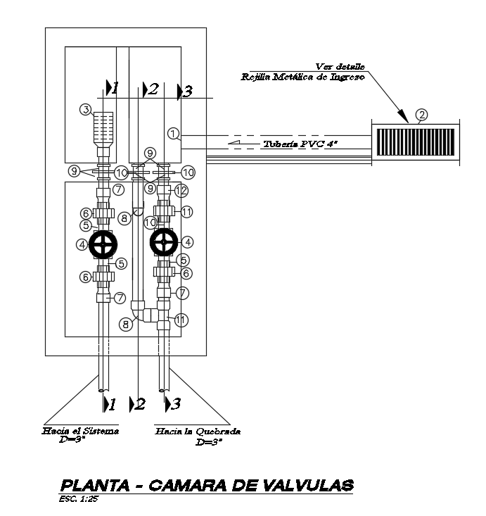 This drawing separated the pipeline drawing in this AutoCAD file. Download the AutoCAD drawing file.