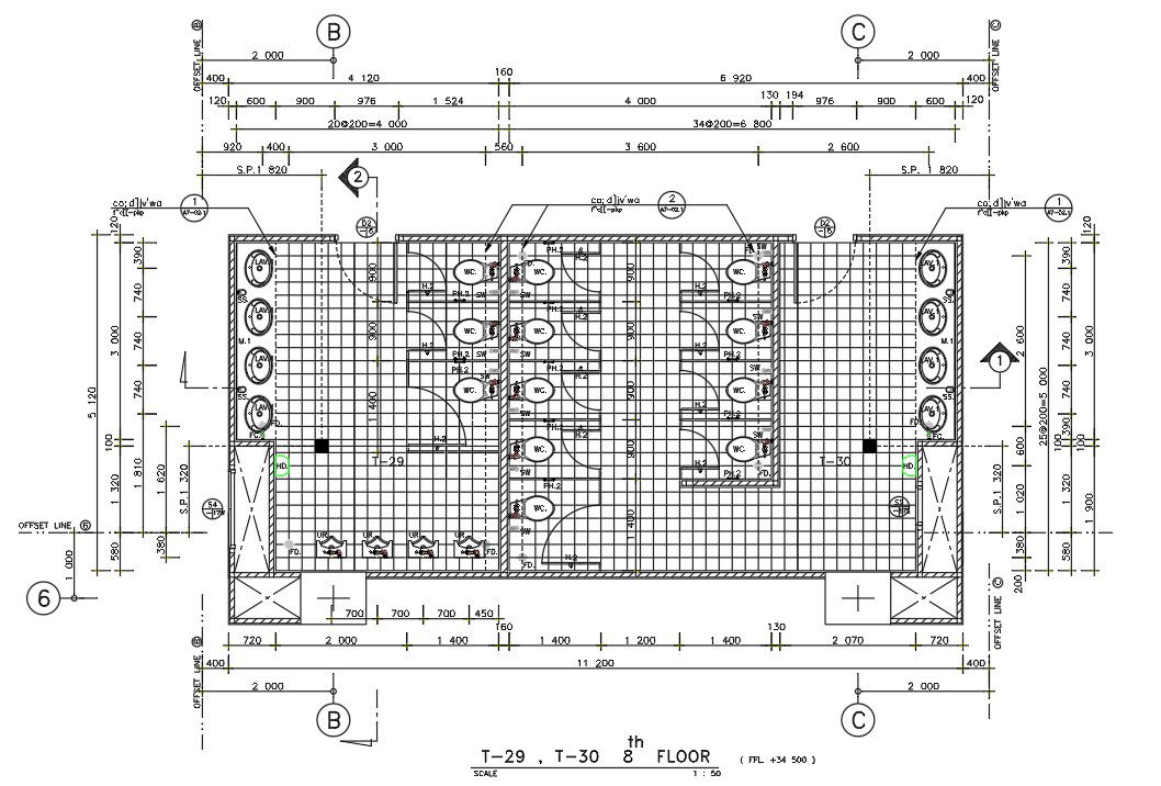 This drawing shows toilet detail autocad plan file. Download 2d autocad drawing file.