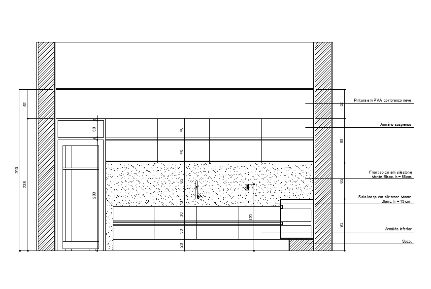 This drawing specified the front elevation detail of the kitchen. Download this 2d AutoCAD drawing file.