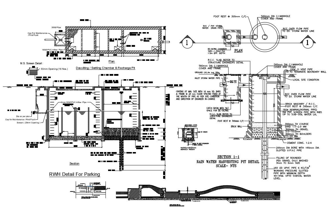 This is the 2D DWG of Desiliting Settling Chamber & Recharge Pit.Download the file now.