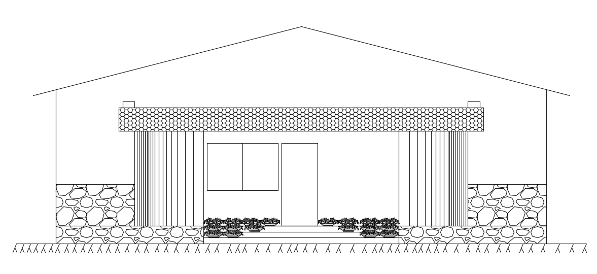 2BHK House Elevation AutoCAD Drawing with Garden View