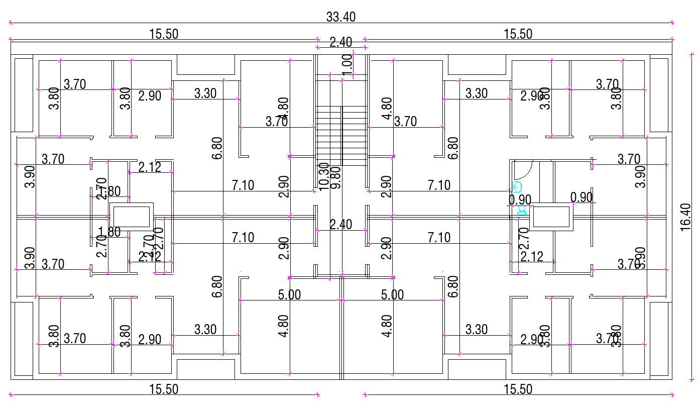 Three BHK Apartment Plan With Dimension DWG File