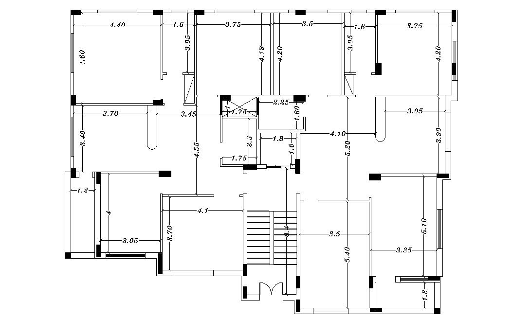 Three BHK Apartment Plan With Dimension DWG File