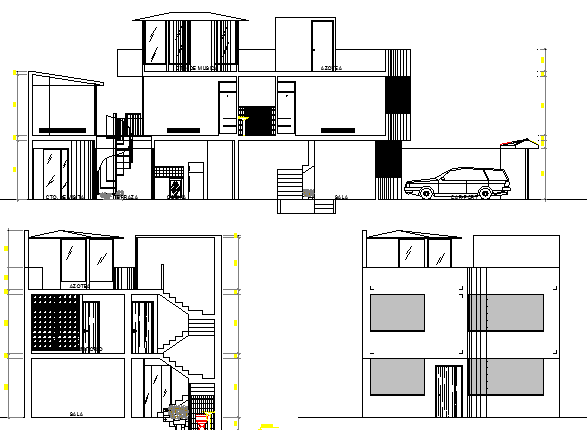 Three Flooring Full House Project Section and Elevation dwg file