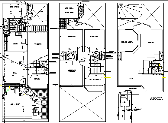 Three Flooring Housing Project Floor Plan dwg file