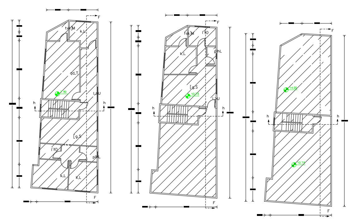 Three Floors Plan Of Commercial And Residential Building CAD