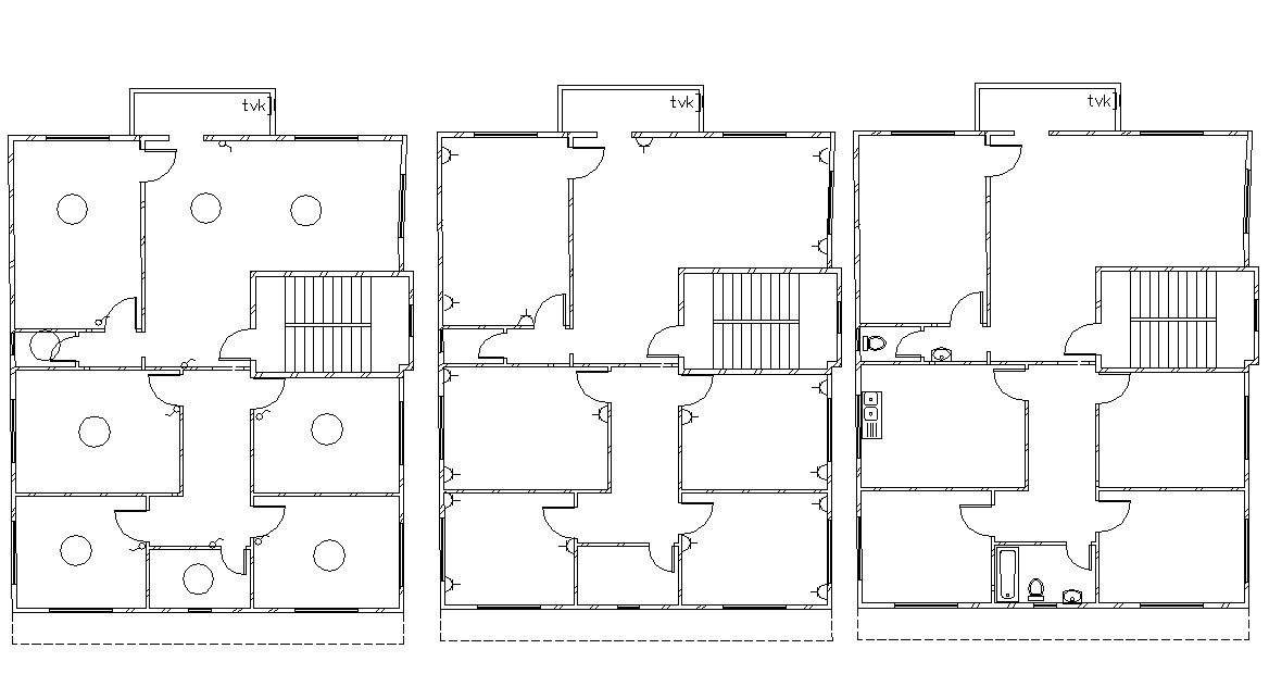 Three Plans Of Residential Building Design AutoCAD Drawing