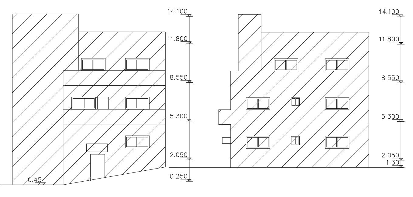 Three Story House Building Simple Elevations CAD File