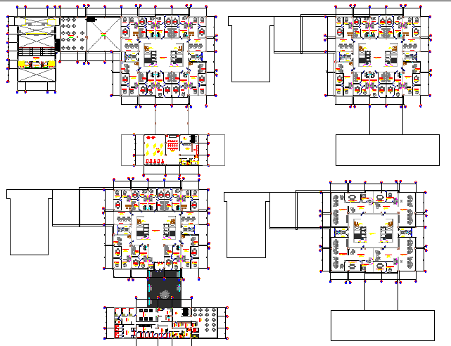 Three floor layout plan details of business center dwg file