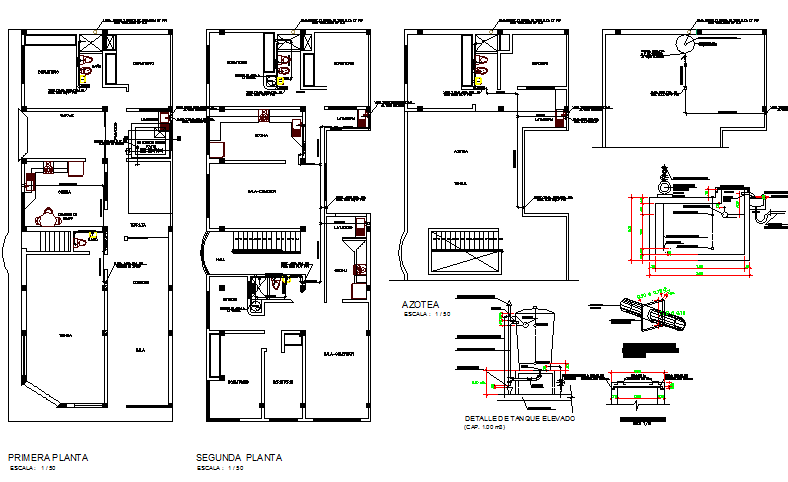 Three flooring house architecture project dwg file