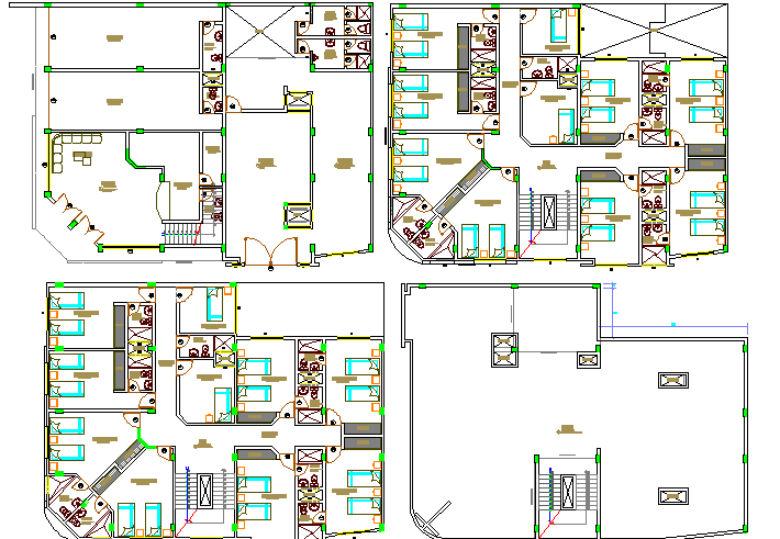 Three flooring housing bungalow floor plan details dwg file