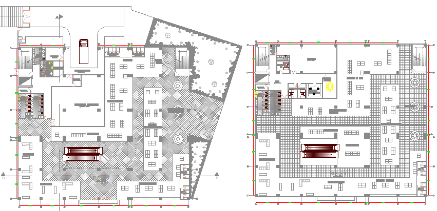 Three flooring shopping center first and second floor plan details dwg file