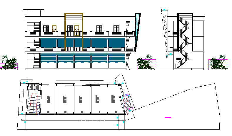 Three flooring villa type bungalow architecture project dwg file