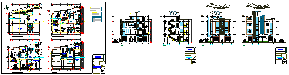 Three floors house design drawing
