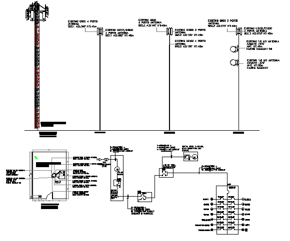Three legged SST tower electric installation details dwg file