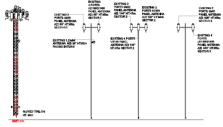 Three legged electric installation details of urban tower dwg file