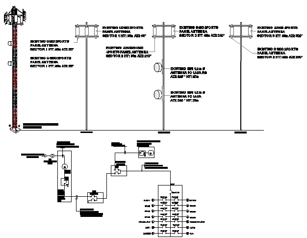 Three legged electric tower installation details dwg file