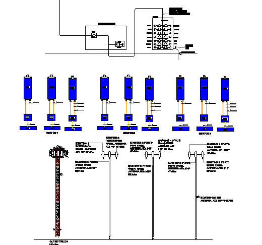 Three legged tower installation details with cabin dwg file