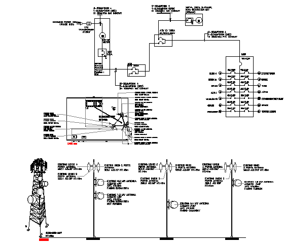Three Legged Tower AutoCAD Drawing with Complete Installation Details