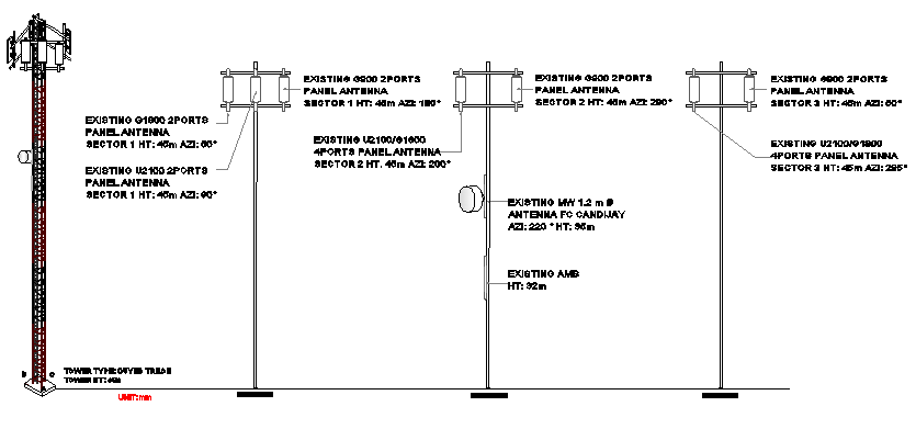 Three legged tower with legged installation details dwg file