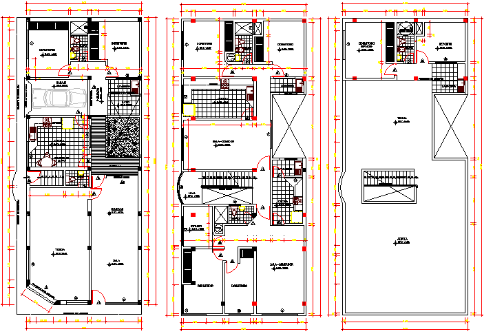 Three level house architecture layout plan details dwg file