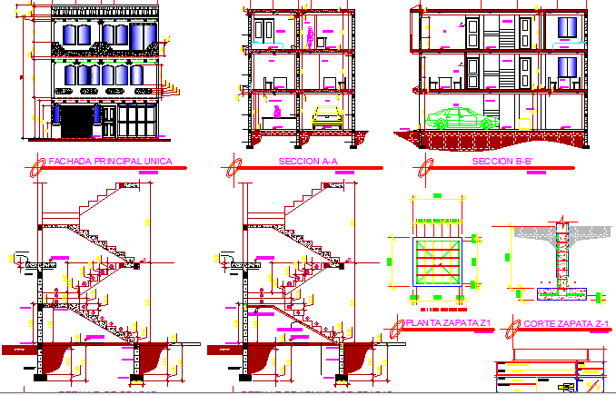 Three level house full architecture project dwg file