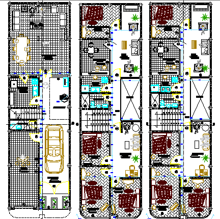 Three level multi-family building floor plan details dwg file