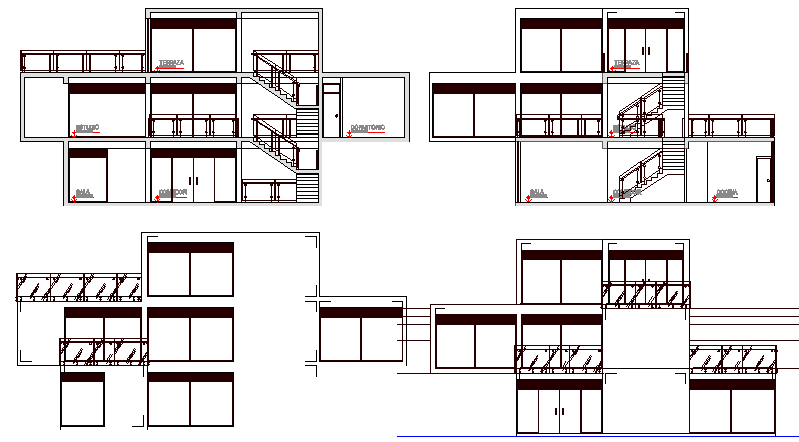 Three level single family house sectional details dwg file