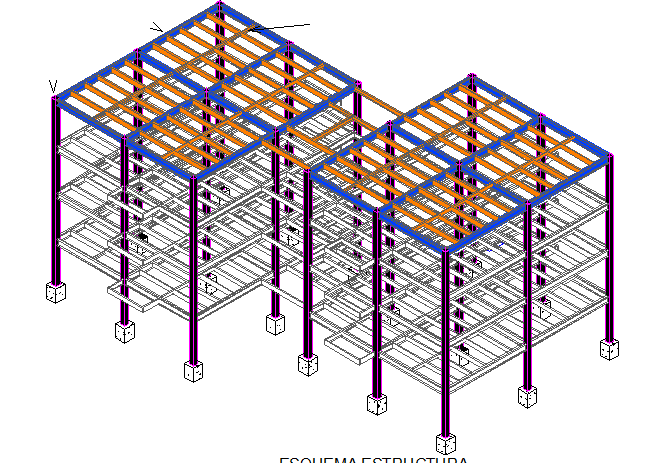 Three level steel frame isometric view details dwg file