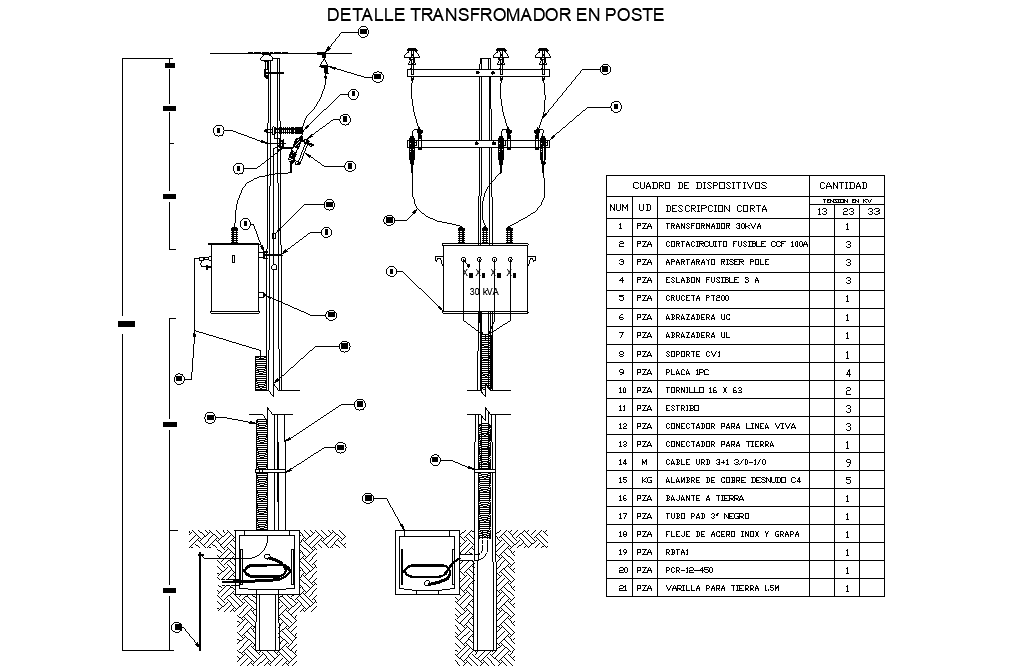 Three phase transformer pole autocad file